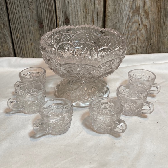 Other Beautiful Vintage Cut Glass Child Miniature Punch Bowl Set
